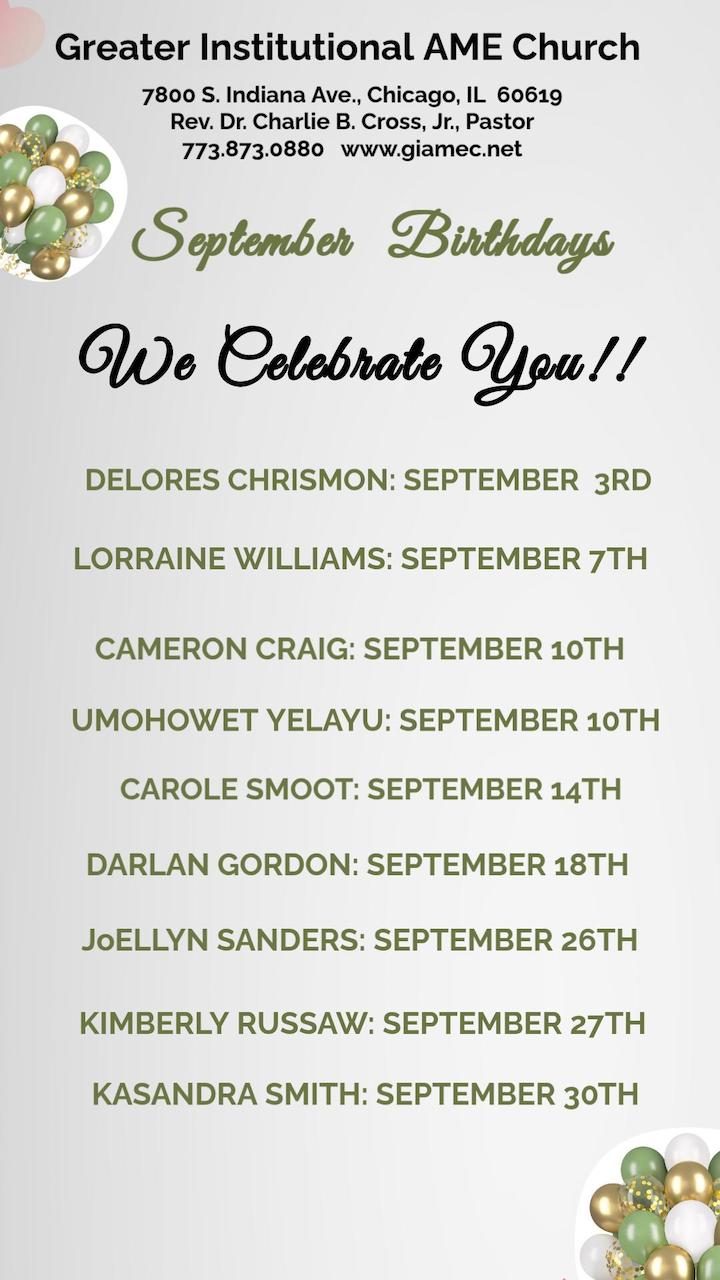 Communion Youth September Birthdays